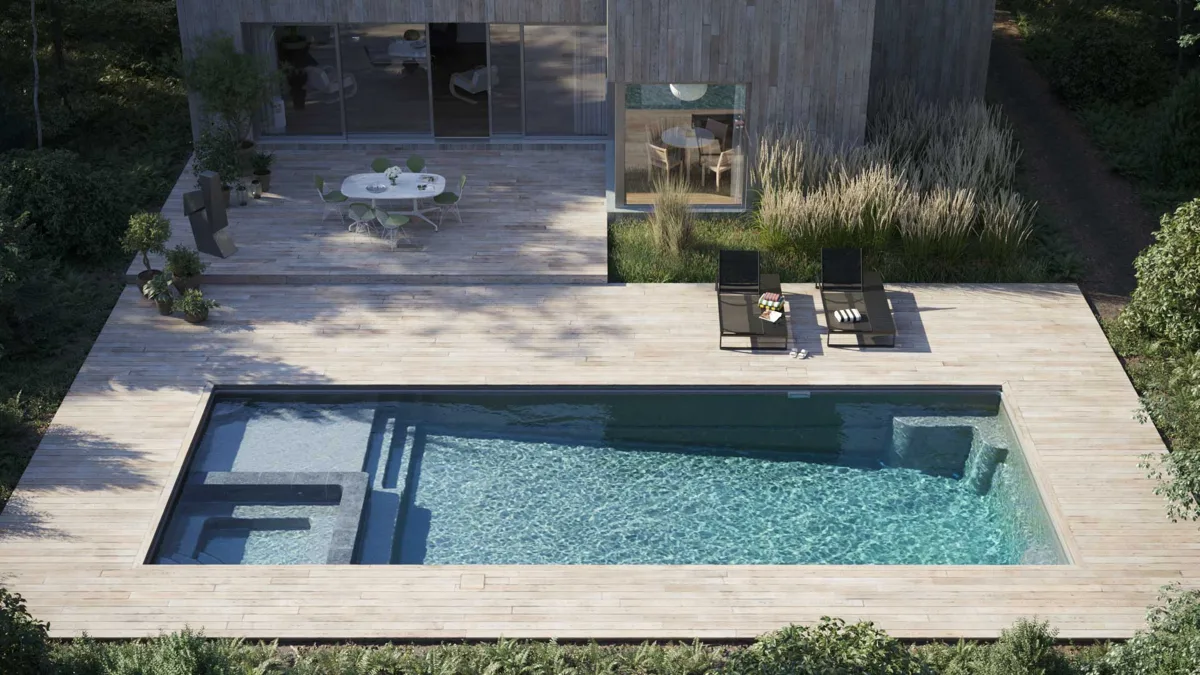 Coverstar automatic cover fully open over a backyard pool